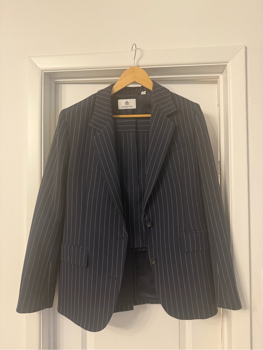Babaton navy pin striped blazer